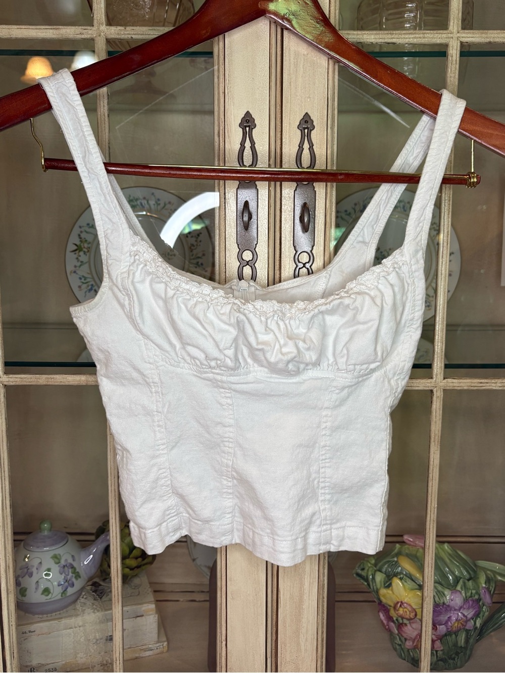Urban Outfitters Linen-blend White Ruched Bust Camisole